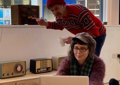 In SVA gallery -Jonny & Tara on zoom call to Maco